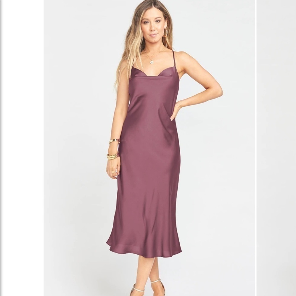 Show Me Your Mumu Verona Cowl Dress in Dusty Plum Luxe Satin sz XS